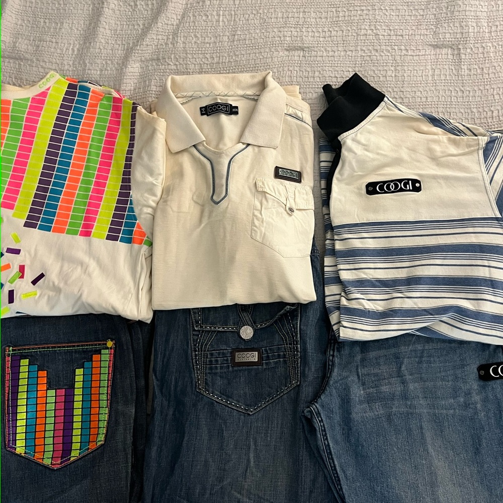 3 COOGI outfits. Pants 40x32 shirts 3xl